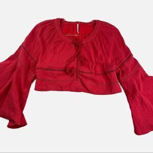 Free People Gauzy Cropped Bell Sleeve Boho Top